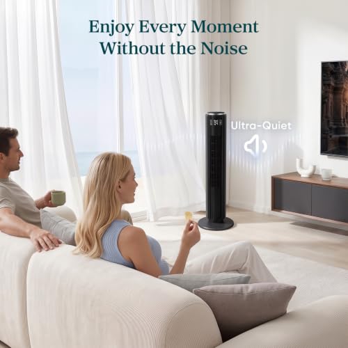 Image of LEVOIT Classic 36 inch Tower Fan for Bedroom, 25ft /s Airflow Standing Fan that Blows Cold Air for Home, 90 Oscillation, Quiet 28dB, Remote, 12H Timer, 5 Speeds, 4 Modes with Smart Sensor, Black