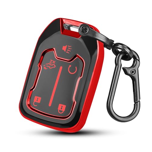 QBUC for GMC Key Fob Cover with Keychain 5 Button Soft TPU GMC Key Fob Cover Fit for GMC Acadia Sierra Terrain and Chevy (red 5 Button)