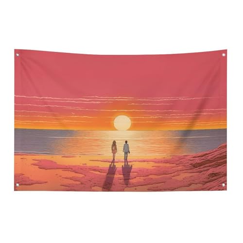 Drapeau de jardin couple au lever du soleil, cadeau de pendaison de cremaillere