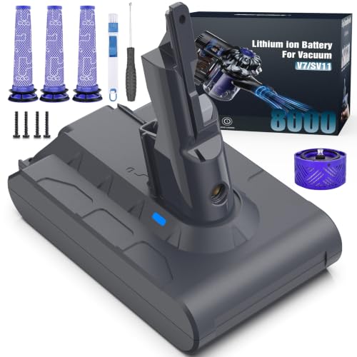 8000mAh V7 Akku Ersatzakku für Dyson V7 SV11 Animal Motorhead Pro Trigger Fluffy Matress Car+Boat Staubsauger mit 2 Filtern