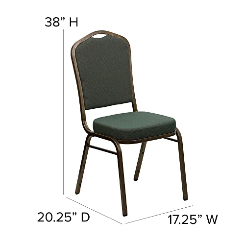 Offex Green Patterned Fabric Crown Back Stacking Banquet Chair With 2.5'' Thick Seat And Gold Vein Frame #TOP2