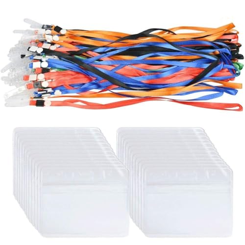 50PCS Horizontales Insignia de Identificación PVC Colgantes de Tarjetas de Identificación con Cordón de Cuello Flexible Transparente para Oficina Negocio Exposición Estudiente ecc.
