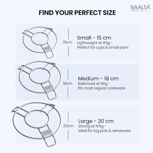 Image of NAALSA - Mars 3pc Set Stainless Steel Round Trivet, Hot Pot Stand, Heavy Duty Steel Trivet for Hot Utensils, 4mm Rod Table Top Ring, Hot Pot Mat Stand for Kitchen Utensil Vessel Holder (Pack of 3)