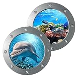 WOONEKY 2個 海洋動物ウォールステッカー 防水剥がせるイルカ壁飾り リビング 寝室用窓風オーシャンデコレーション