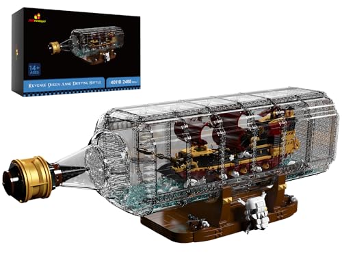 JMBricklayer Ship in a Bottle, Drift Bottle with Revenge Pirate Ship Building Toys 40110, One Piece Ship in a Bottle Kit, Collectible Pirate Ship Toys for Boys Adults, Pirate Ship Decor (2488+ Pieces)