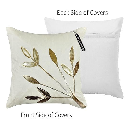 MSenterprises Decorative Cushion Cover with Zipper Set of 7 Leaf Design Throw Cover/Filler Cover/Case Cover for Sofa, Bedroom, Living Room, Kids Room 16x16 Inches (White & Brown) 5 41BYUkXi1CL