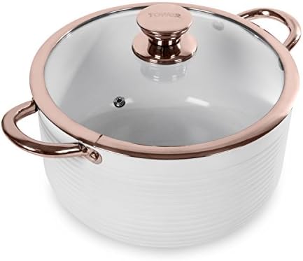 Tower Linear Induction Casserole Dish With Lid, Non Stick Cerasure Coating, White And Rose Gold, 4.3 Litre Capacity, 24 cm