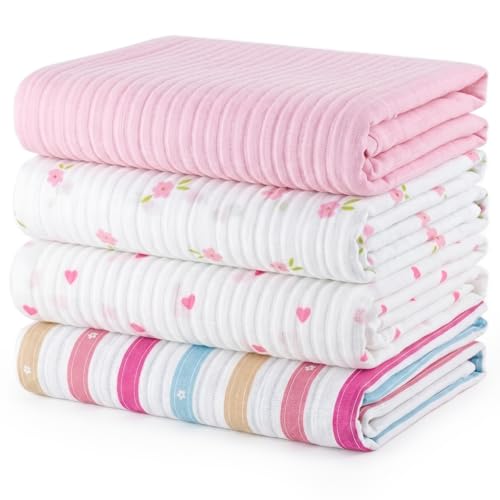 Image of Muslin Swaddle Blankets for Newborns, 4 Pack Multipurpose 100% Organic Cotton, Ultra Soft Breathable Receiving Blanket 47 x 47 inches, Swaddle Wrap for Baby Boys & Girls