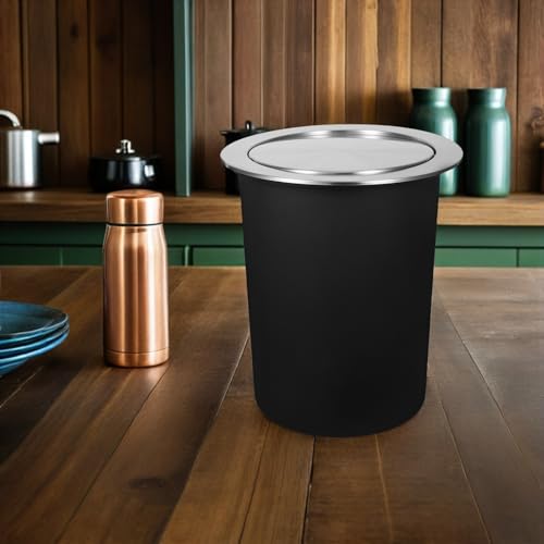 Caneca de basura negra de acero inoxidable con tapa integrada miniatura 7