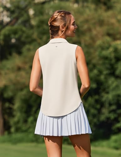 Image of PINSPARK Women Golf Shirts Sleeveless UPF 50+ Tennis Polo V-Neck Quick Dry Athletic T Shirt 1 /4 Zip Collar Workout Tank Top