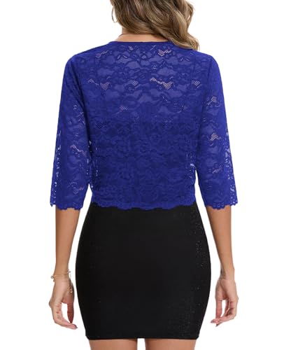 Image of MINTLIMIT Women's Elegant Floral Lace Shrug Bolero Summer Lightweight 3 /4 Sleeve Hook Open Front Cropped Cardigan for Dresses