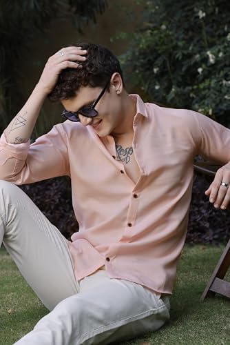 Image of Zilcon Linen Shirts for Men Casual Button Down Long Sleeve Shirt Solid Summer Beach Hawaiian Shirts