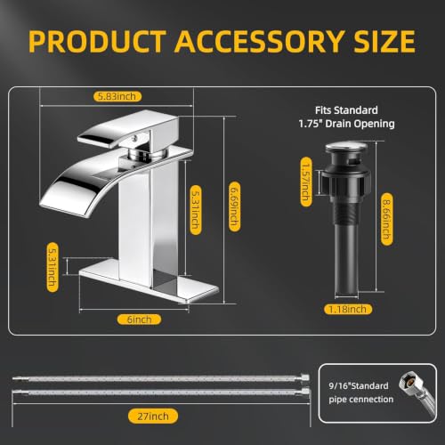 Image of Ryuwanku Waterfall Bathroom Faucet, Stainless Steel, 1-Handle