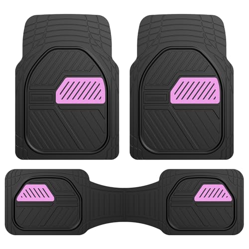Image of Coverado Floor Mats for Cars, Black and Pink Rubber Car Mats Full Set, Deep Dish Waterproof Universal Trim-to-Fit Car Floor Mats, Durable All Weather Automotive Car Mats for Cars Trucks SUV