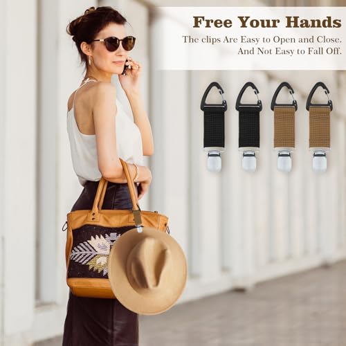 4 Pcs Hat Clip for Travel on Bag,Hat Clip for Travel,Hats Clips for Bag,Quick Access Removal,for Traveling Bags Backpacks Purses Luggage Outdoor Travels Accessory(Black+ Khaki)4