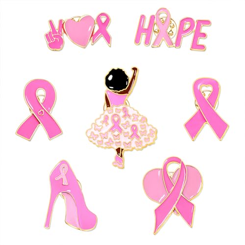 Image of Breast Cancer Awareness Pins Bulk Pink Ribbon Brooches for Women Faith Hope Lapel Pins Breast Cancer Awareness Jewelry Accessories Decorations Charity Public Fundraiser Supplies