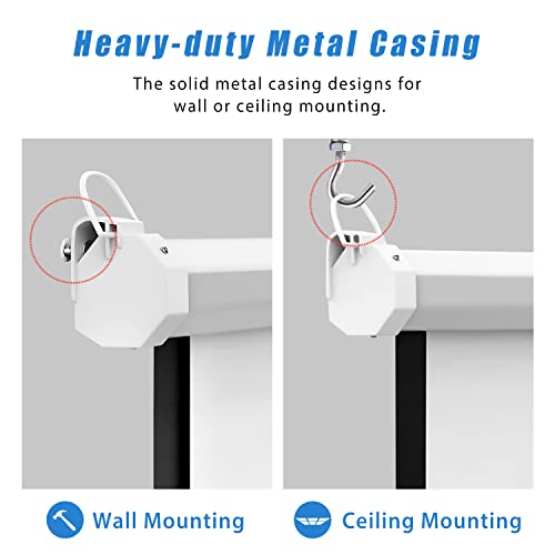 Image of 100INCH Manual Pull Down White Projector Screen 16:9 1.2 Gain Retractable Auto-Locking 4K 8K 3D Ultra HD for Home Theater Movie Office Game Projection Screen with Slow Retract Mechanism