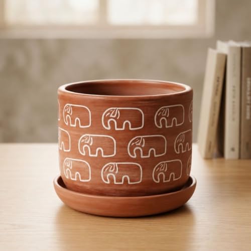 Image of Urban Upvan Decorative Terracotta Elephant Shades Planter Pot for Home & Garden | Indoor Outdoor Flower Pot for Balcony, Living Room, Office & Table Decor (Pack of 1)