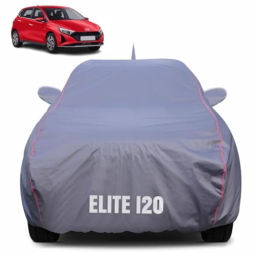 Image of 100% Waterproof Car Body Cover for Hyundai Elite i20 (2014-2020) with Mirror Pocket (Heat & UV Resistant, Triple Stitched, Soft Lining, Bottom Elastic & Piping) Grey