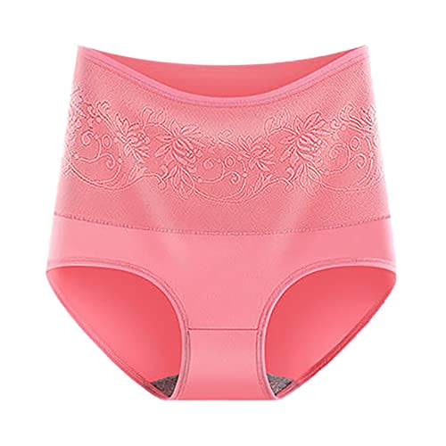 Cocila Bragas Mujer Algodon Cintura Alta Encaje Braguita De Talle Alto Culotte Media Algodón Transpirable El Terciopelo Cálido para Mantener Las Calientes (Pink, XXL) Bikini Menstruales Flujo