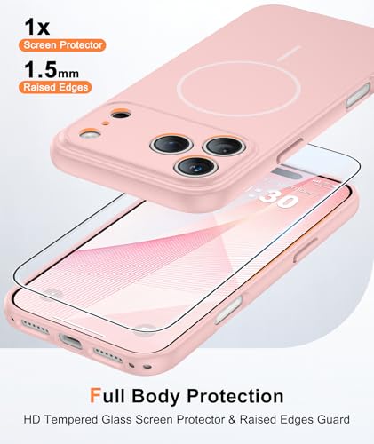 Image of FNTCASE for iPhone 17 Pro Case: [Compatible with Magsafe] Solid Matte 17 Pro Cases Pink with [Screen Protector] [Full Camera Protection] Military Grade Shockproof Protective Phone Cover, 6.3 inch