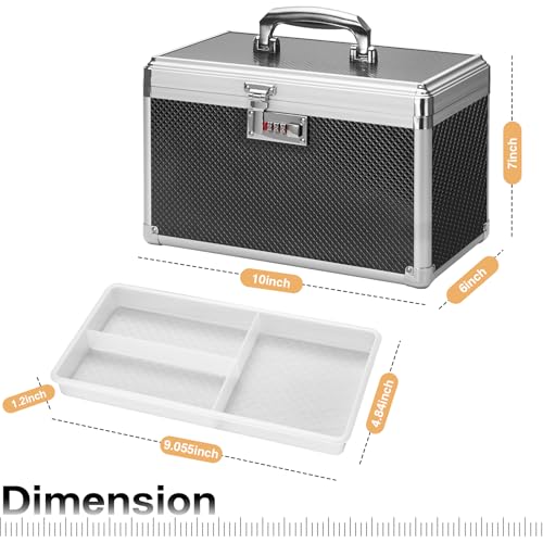 Image of Medicine Lock Box with Combination Lock - 10 x 6 x 6.7 Inches - First Aid Safe Medication Storage Box, Personal Items Safe Case for Home and Outdoor - Black 【No Strap】