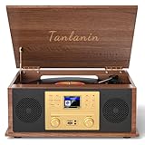 9-in-1 Vintage Record Player Multimedia Center with Built-in Stereo Speakers, CD Player, All in One 3-Speed Vinyl Turntable, Internet Radio, Clock, USB Recording, RCA Out,Walnut