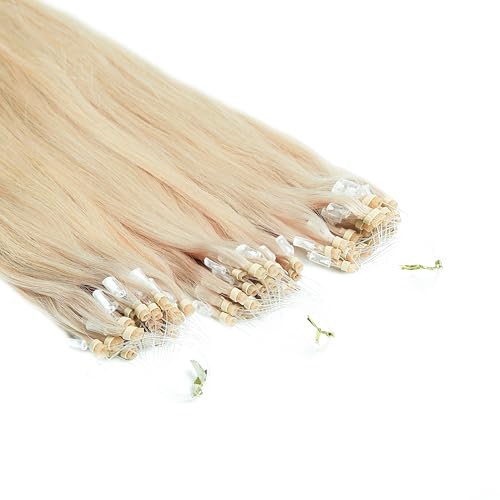 hair2heart Extension con micro anelli, capelli veri, lisci, 25 ciocche, 0,5 g, 40 cm, 10/1, biondo chiaro, cenere