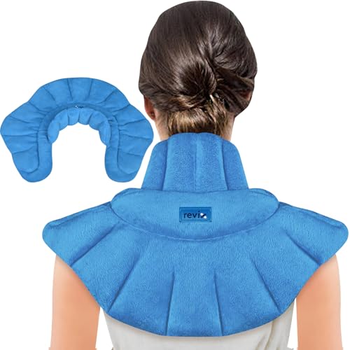 Image of REVIX Neck Heating Pad Microwavable, Weighted Microwave Heating Pad for Neck and Shoulders, Cordless Heated Neck Wrap with Moist Heat, Rice Heating Pad Microwavable for Muscle Discomfort, Blue