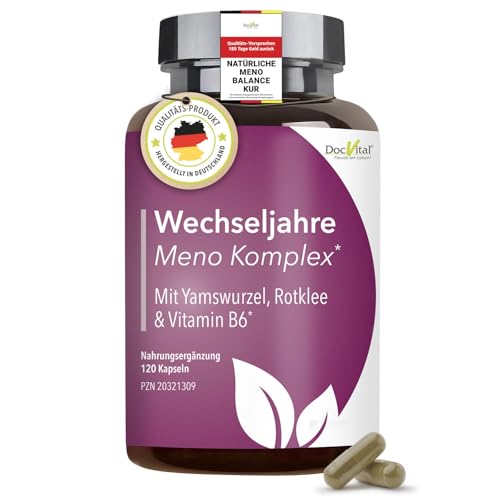 DocVital Wechseljahre Komplex [120 Kapseln] - Yamswurzel & Rotklee für die Menopause - Hormon Balance Frauen - Meno Komplex Wechseljahre - vegan & hormonfrei - Made in Germany