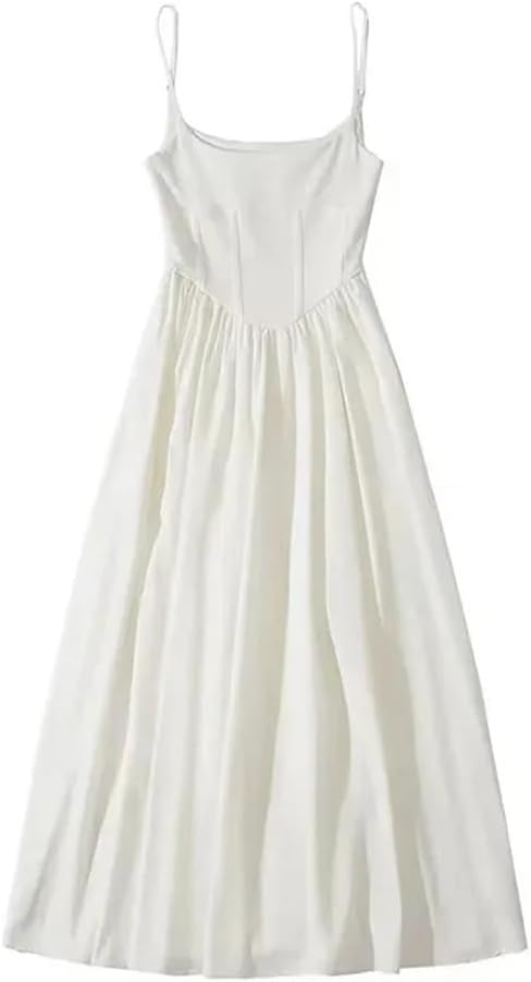 Women's Simple High Waist A-Line Strap Dress Solid Color Casual Long Dress