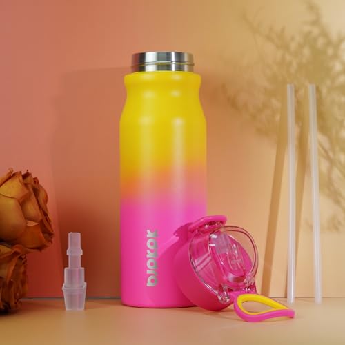 Image of BJPKPK 25 oz Insulated Water Bottle, Straw, Handle, Stainless Steel Flask | Leak Proof Locking Lid, Thermal, Double Wall Vacuum, Keeps Hot /Cold, BPA Free, Dishwasher Safe, Travel & Sports, Sea Salt