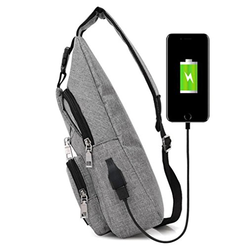 Crossbody Bag,Realdo USB Charging Port Outdoor Sports Casual Canvas Unbalance Backpack Messenger Sling Shoulder Grey