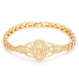 Gold Catholic Bracelet for Women-14k Gold Plated Bracelet,Hypoallergenic Non Tarnish Trendy Jewelry,Dainty Stainless Steel Cubic Zirconia Religious Baptism Virgin Mary Bracelets Gifts for Mom