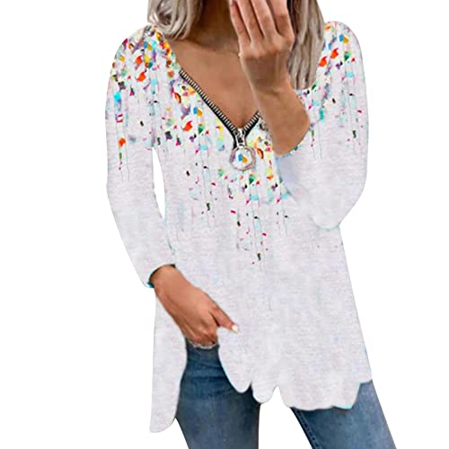 Womens Waffle Knit Tunic Tops V-Neck Short Long Sleeve Shirts 3 4 Sleeve Tops for Womens Plus Size Womens Shirts Casual Mountain Graphic tee(D1-White,L)