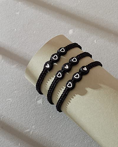 Image of 2 /3Pcs Big Middle Little Sis Heart Adjustable Braided Bracelet Set | Matching handmade sister friendship bracelets, sweet jewelry gifts for sisters, BFF friends, women and teengirls