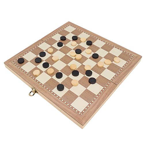 Hamwesh Juego de Ajedrez de Madera, Tablero de Ajedrez y Damas Portátil 3 en 1, Juego Cerebral Educativo con Piezas de Madera de Pino para Viajes Escolares en Familia, Niños y Adultos