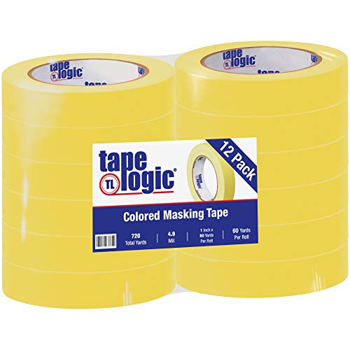 Image of Aviditi Tape Logic 1 Inch x 60 Yards, General Purpose Colored Masking Tape, Yellow (Pack of 12) - Great for Home, Office, Arts, Crafts, DIY, Labeling and Coding