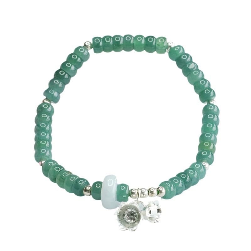 Bracciale in giada da donna, braccialetto con perline di abbaco d'acqua blu giadeite grado A ciondolo a forma giglio in argento S925, buona fortuna Fengshui for la meditazione yoga, 5 mm