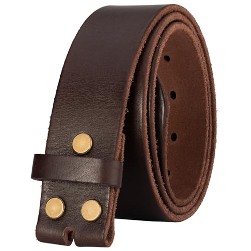 TYWestyles No Buckle Full Grain Leather Belt Men Women Fits With 1.5 Inch Buckle (Dark Brown LFit Waist 35-37)