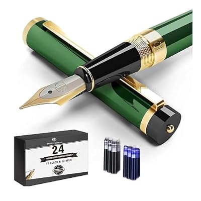 Dryden Designs Fountain Pen Medium Nib Gift Pouch - with 24 Ink Cartridges - MCM (Emerald Green)