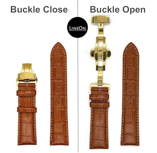 Image of Lineon 22mm Half Padded Premium Leather Mens Watch Strap with ButterFly Lock For Branded Watches Tool and Pins Include