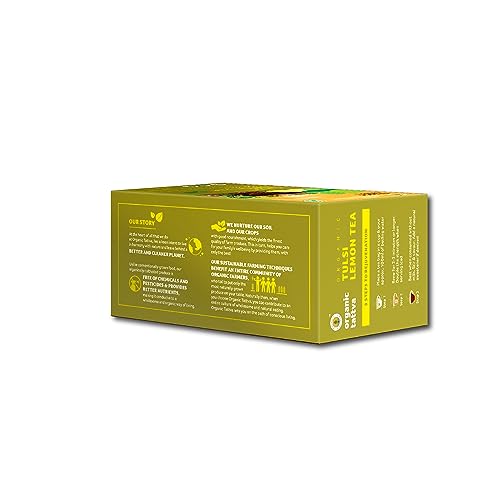 Image of Organic Tattva 20 Lemon Tea Bag | Tulsi and Green Tea Blend | All-Natural Flavor | Zero Calories | Refreshing Lemon Tea Anytime, Anywhere