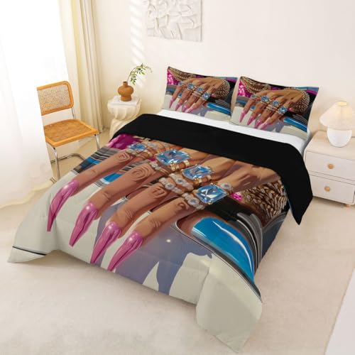Image of Erosebridal Black Woman Full Bedding Set for Girls Teens Afro Magical Comforter Set Soft Microfiber Luxury African American Quilt Black Female Girls Bed Set for Melanin Bedroom Decor, 3 Piece