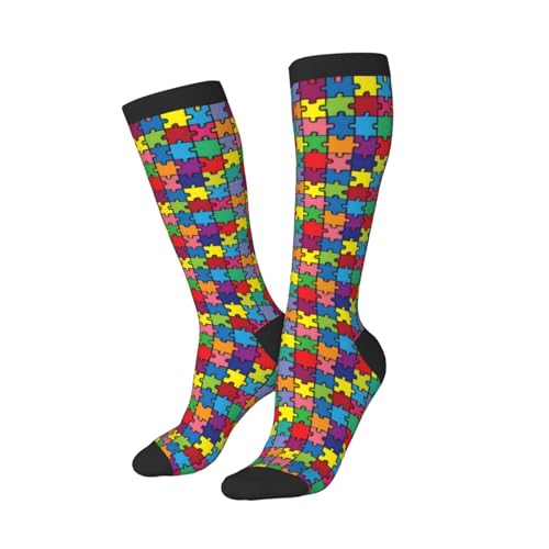 ThAyLa Colorful Puzzle Piece Autism Awareness Compression Socks For Women Men Long Socks Soft Compression Socks For Running