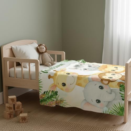 Image of Personalized Woodland Baby Blanket with Name, Custom Name Blanket for Boy, Printed in USA, Super Soft Blankets for Newborn, Customized Gifts for Baby Shower Birthday Christmas