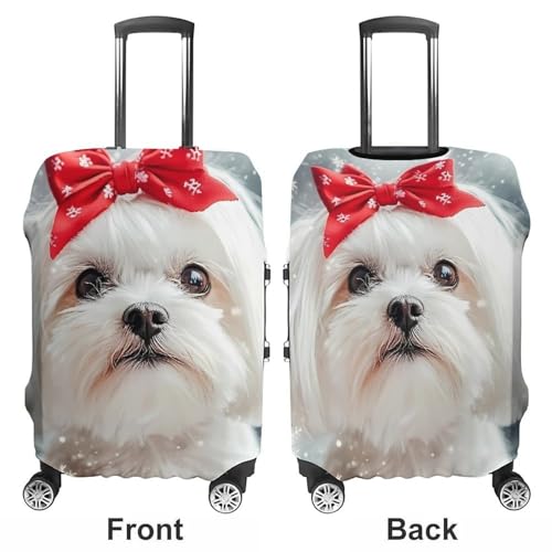 Awaiting Christmas with Maltese Travel Luggage Cover for Suitcase 19-32 Inches Elastic Washable Baggage Protector3
