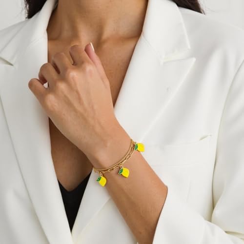 Fruit Charm Bracelets for Women, 18K Gold Plated with Adjustable Layered Link for Women Dainty Jewelry Gifts2