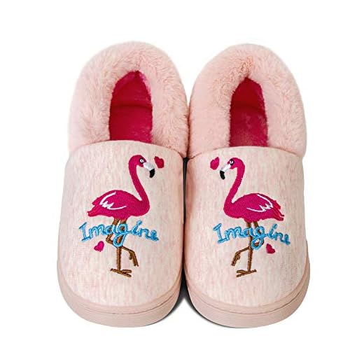 Pojkar flickor tofflor vinter plysch tofflor för barn gosa enhörning varm fluffig antiruta sula, - Flamingo rosa - 22/23 EU