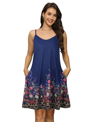 Image of elescat Womens Summer Dresses Spaghetti Strap V Neck Casual Sleeveless Sundress Beach Cover Ups with Pockets 2026